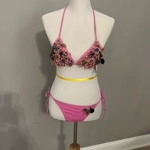 Beaded pink bikini
